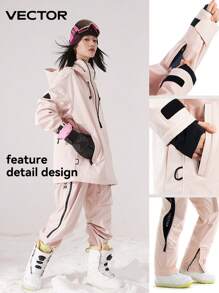 VECTOR MOTION Fleece Snowsuit Set, Hooded Sport Ski Jacket And Trousers For Men & Women, Windproof, Waterproof, Lightweight, Thermal, Breathable, Abrasion-Resistant, Comfortable, Suitable For Skiing