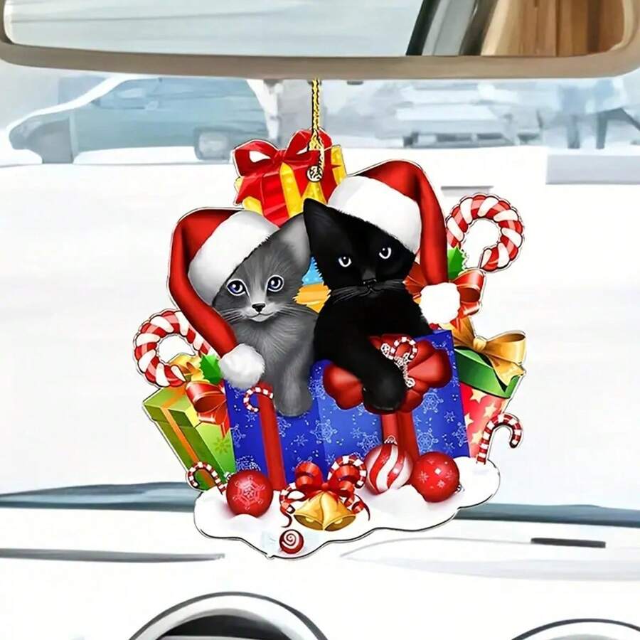 1 件壓克力聖誕禮物盒造型可愛貓咪吊墜家居裝飾、汽車後視鏡、鑰匙、背包、多功能聖誕樹裝飾