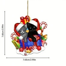 1 件壓克力聖誕禮物盒造型可愛貓咪吊墜家居裝飾、汽車後視鏡、鑰匙、背包、多功能聖誕樹裝飾