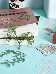 10入組/包裝diy植物材料紙貼紙裝飾筆記本,復古空心葉和花瓣形書籤 - 綠色 - 查看 2