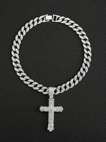 1 件男士新品超大吊坠项链，时尚镶钻合金项链适合男女日常佩戴