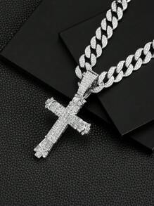 1 件男士新品超大吊坠项链，时尚镶钻合金项链适合男女日常佩戴