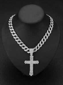 1 件男士新品超大吊坠项链，时尚镶钻合金项链适合男女日常佩戴