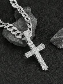 1 件男士新品超大吊坠项链，时尚镶钻合金项链适合男女日常佩戴