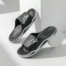 迷你（建议大一码）男女通用 PVC 拖鞋，适合室内外，款式简约防滑，适合男士、女士、学生、情侣 - 黑色 - 查看 1