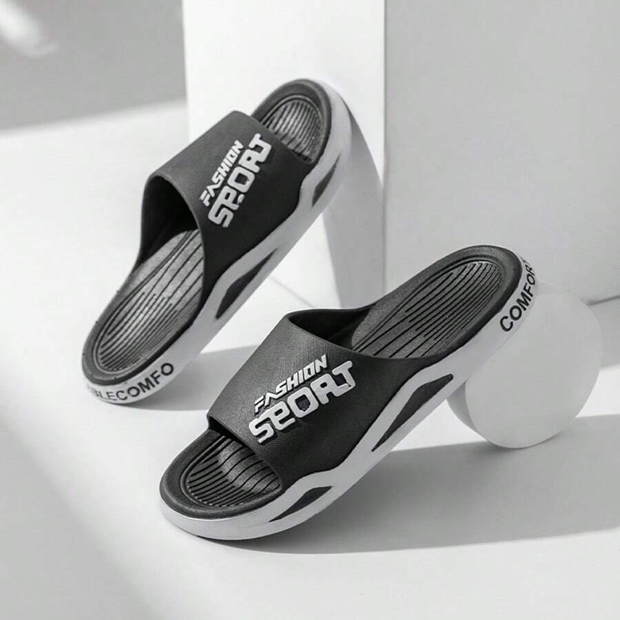 迷你（建议大一码）男女通用 PVC 拖鞋，适合室内外，款式简约防滑，适合男士、女士、学生、情侣 - 黑色 - 查看 1