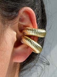 2入組/套簡約c型設計耳夾與耳釘,女性節日約會和聖誕節禮物 - 金黃色 - 查看 13