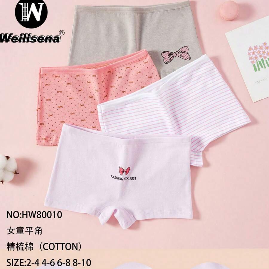 Girls' Boxers, Set Of 6 Boxer Briefs For Girls With Stripes, Bows And Solid Colors. - Multicolor - View 1