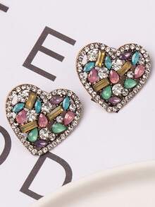 juran 1 Pair Heart Shaped Crystal Stud Earrings, Suitable For Women's Daily Wear, Spring/Summer - Multicolor - View 5