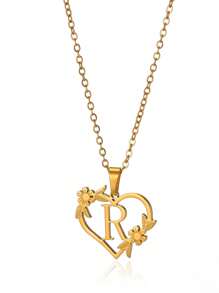 1pc Fashionable Stainless Steel Alphabet & Heart & Flower Design Necklace, Suitable For Women's Parties And Festivals, Jewelry Gift Valentines,Mom,Mother,Mother's Day,Gift