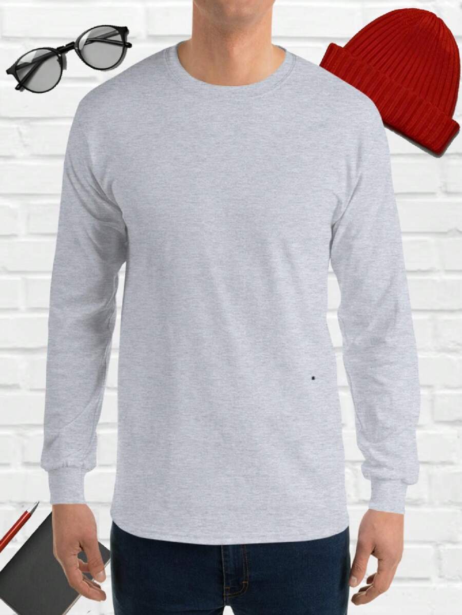 Playera Hombre Básica Manga Larga 100% Algodón Colores - Gris Claro - Ver 1