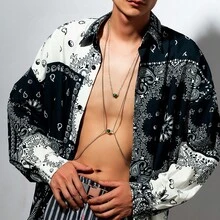 1pc Men's Body Chain Necklace, Simple & Fashionable Hollow Out Chest Chain Accessory - Silver - View 3