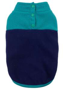 1件小貓小狗用圓領拼接套頭毛衣,適用於室內外,秋冬季寵物保暖衣服 - 綠色 - 查看 1