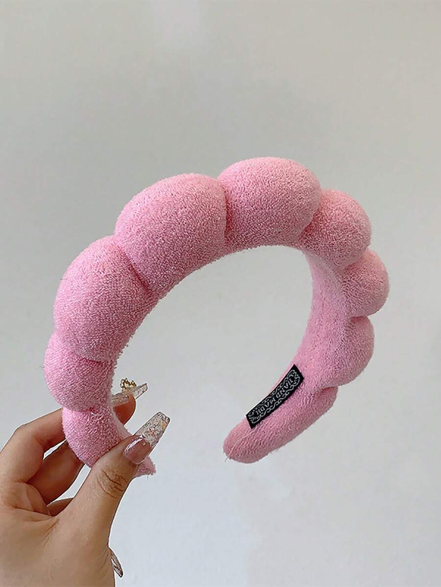 1 件粉色毛巾扭纹头带，配高弹力海绵，适用于 SPA、洁面、化妆、欧美发饰，粉色配饰发箍