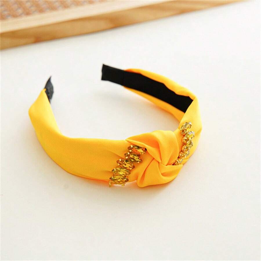 1件時尚結綁寬頭帶,鑲有鑽石和面料裝飾,最新款高級髮飾