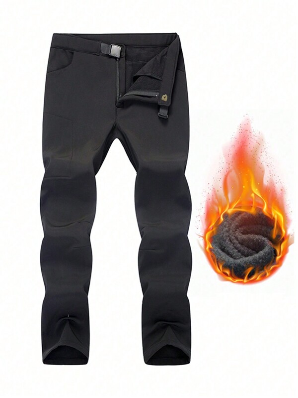 YOMEGO Men's Outdoor Thermal Lined Softshell Pants, Windproof Warm Outdoor Casual Trousers, Wear Resistant & Waterproof, With Belt, Suitable For Winter/ Spring/ Autumn Outdoor Sports, Such As Climbing, Camping, Hiking, Cycling, Traveling.