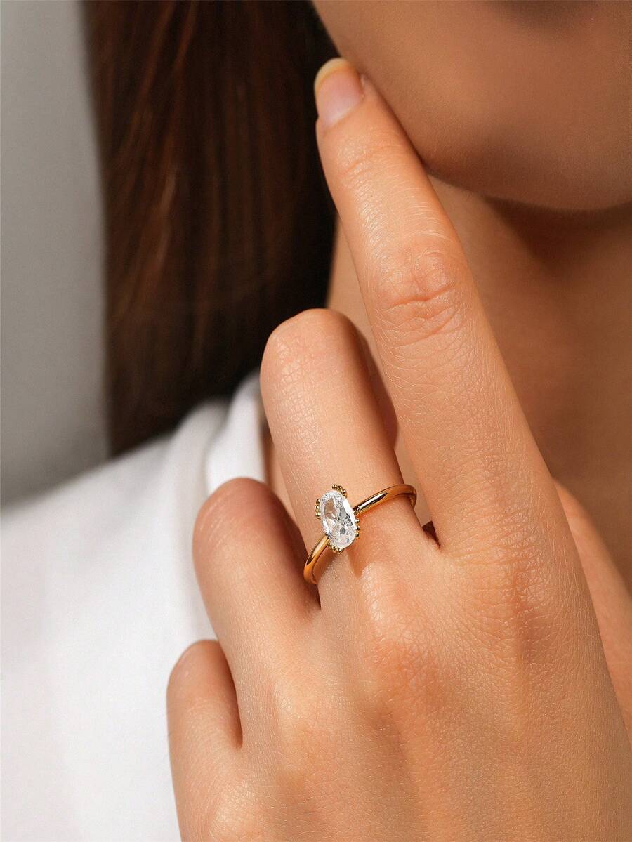 1Pc S925 Sterling Bạc Mini Thời Trang Đệm Cắt Nhẫn Đính Kim Cương Giả Thời Trang Nữ Đính Hôn Cầu Nguyện Nhẫn Màu Vàng Hợp Thời Trang Mạ Vàng 18K vĩnh cửu Thích Hợp Cho Lễ Đính Hôn Halloween Giáng Sinh - Kích thước vàng 7 - Xem 1