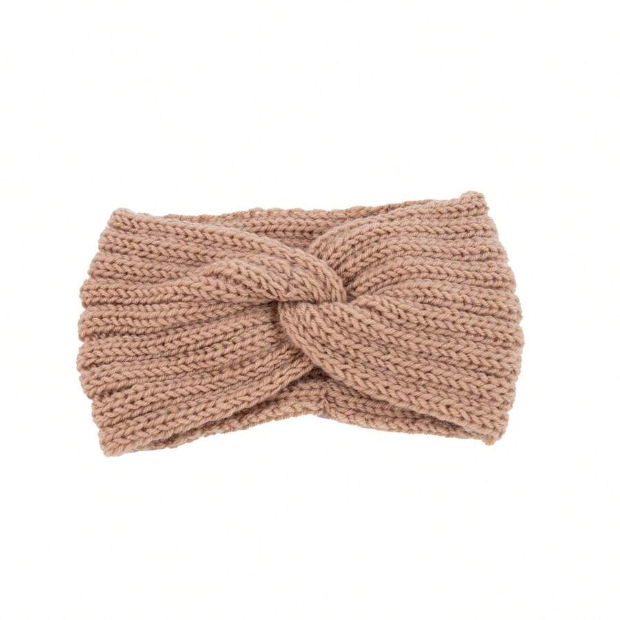 1 chiếc băng đô dệt kim nhiều màu sắc dành cho nữ, phụ kiện tóc mùa thu/đông với thiết kế đan chéo, thời trang và - Màu Khaki - Xem 1