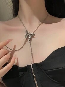 1件獨特的重型可拉伸3d蝴蝶飾品,帶有長鏈,適合女性日常穿著,可佩戴於腰部或頸部 - 蝴蝶型 - 查看 3