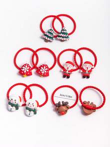 10入組女孩可愛聖誕節主題髮圈,卡通馴鹿、聖誕老人、雪花、公主設計,適用於馬尾辮、diy髮飾,禮物