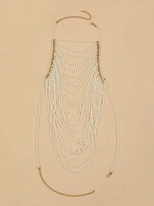 1pc Women's White Faux Pearl Body Chain, Fashion Accessory For Wedding, Party, Runway - White - View 5