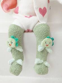 Extra Thick Anti-slip Coral Fleece Floor Socks For Baby Toddler Kids With Cute Cartoon Pattern - Green - View 3