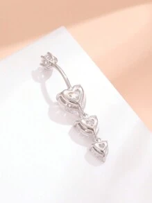 1pc 925 Sterling Silver Heart Shaped Tassel Crystal Navel Ring, Sexy Belly Button Piercing, Perfect For Girls' Night Out, Festival Gift Holiday Valentines
