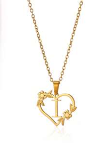 1pc Fashionable Stainless Steel Alphabet & Heart & Flower Design Necklace, Suitable For Women's Parties And Festivals, Jewelry Gift Valentines,Mom,Mother,Mother's Day,Gift