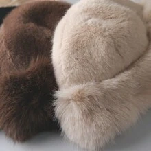 1入組[咖啡棕色]女士桶帽，冬季加厚絨毛帽帶飾邊時尚保暖蒙古帽，防風耐寒雪帽休閒款 - 咖啡棕 - 查看 4