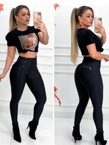 Women Leggings - 黑色 - 查看 5