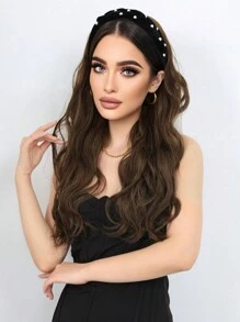 24吋長捲髮頭帶假髮女士合成纖維盖頭假髮,自然直發頭套半套假髮