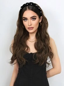 24吋長捲髮頭帶假髮女士合成纖維盖頭假髮,自然直發頭套半套假髮