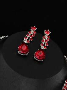 2 Piezas / Set Conjunto De Collar Y Aretes De Cristal Con Incrustaciones De Pedrería De Aleación Para Mujeres, Accesorios De Vestido De Novia De Noche Exagerados Para Bodas Y Fiestas