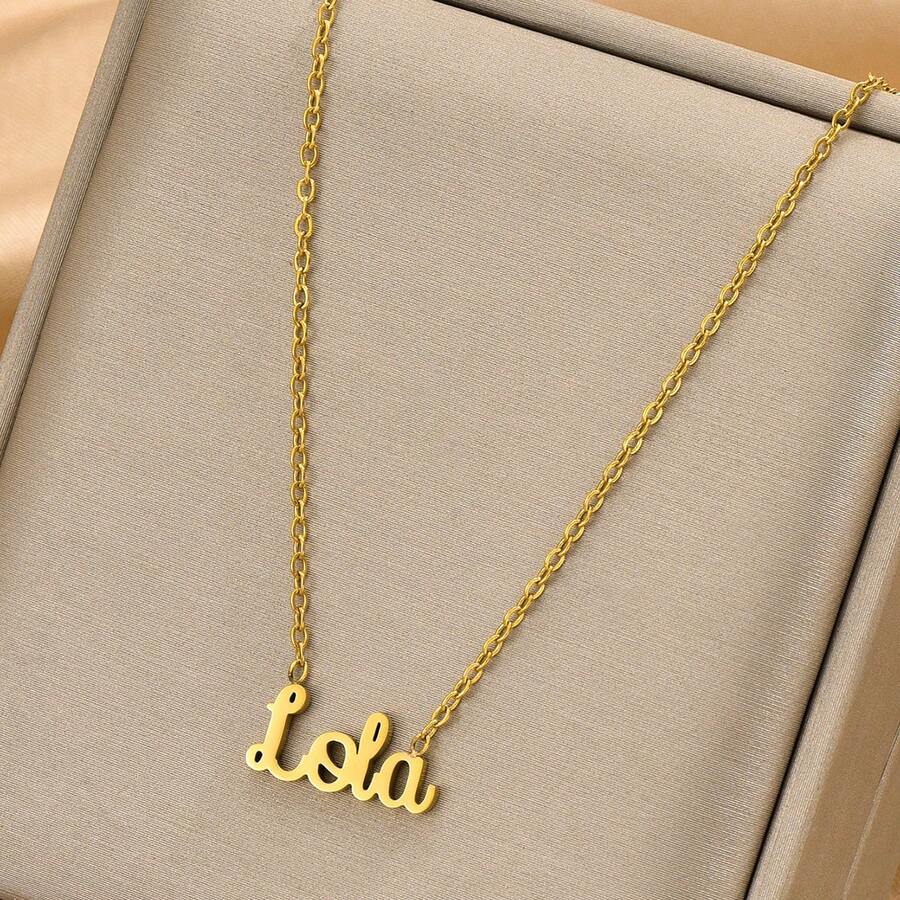 1件镀金不锈钢亮面英文字母吊坠项链，时尚设计，个性十足，嘻哈酷炫风格，适合男士、女士、情侣、街头、日常、通勤、派对等场合佩戴。