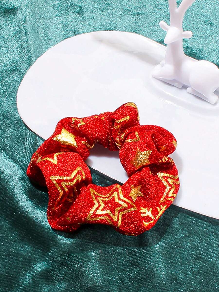 1個聖誕主題彈性髮帶,馬尾扣髮帶髮飾適用於女性和女孩