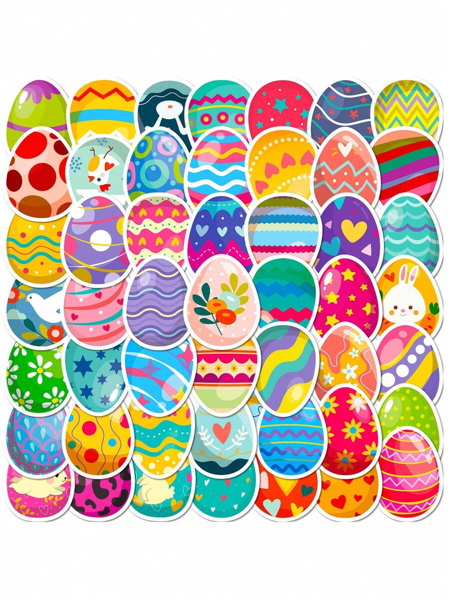 50 Piezas Pegatinas De Huevos De Pascua - Rojo - Ver 1