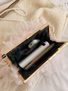 قطعة واحدة من حقيبة اليد المزينة بشعيرات وتصميم اللؤلؤ الاصطناعي، حقيبة كتف مع سلسلة للحفلات والاستخدام اليومي، تتسع لهاتف و محفظة و مستحضرات التجميل، حقيبة سهرة أنيقة مزودة باللؤلؤ