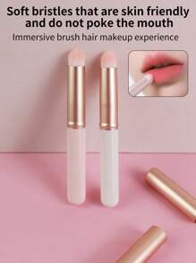 2pcs Portable Lip Brush With Cap, Round Head Lipstick Brush, Mini Short Handle Cosmetic Brush For Travel, Professional Contour Brush - Multicolor - View 1