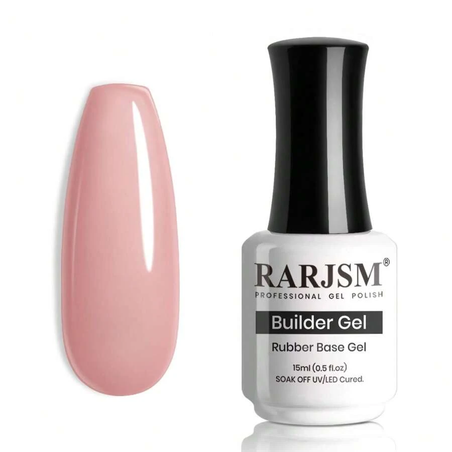 RARJSM Rubber Base Gel for Nails Nude Pink Natural Sheer Jelly Color Extend Rubber Base Coat Gel Nail Polish Builder Gel in a Bottle 15ml Soak Off Curing Requires Salon Home DIY Use French Manicure - 淺粉紅色 - 查看 1