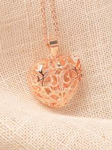 Collar con colgante de corazón hueco 3D, collar grande con forma de corazón, disponible en oro, plata y oro rosa. Regalo para el Día de San Valentín, Mamá, Madre, Día de la Madre - Plateado - Ver 5