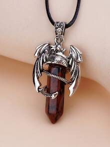 1 件装龙项链男女水晶石皮革项链龙缠绕吊坠脉轮灵气宝石项链风水幸运符新款珠宝女士礼物时尚创意礼物