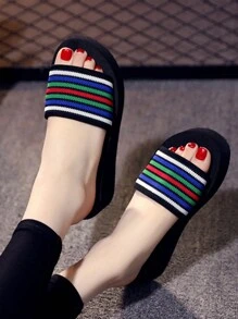 Dép tăng chiều cao đế dày cho nữ, Dép đế xuồng Colorblock, Giày đi biển cho nữ - Màu xanh lam - Xem 6