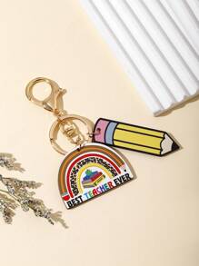 新品上市可爱彩虹木质标签 DIY 教师字母钥匙扣，带彩色流苏，是理想的创意礼物和配饰，兼容苹果、钢笔、书籍爱好者，庆祝毕业、团聚、教师节、节日场合；完美的装饰或纪念品，适用于手机、汽车钥匙、汽车配件包、魅力学校可爱哥特 Y2k