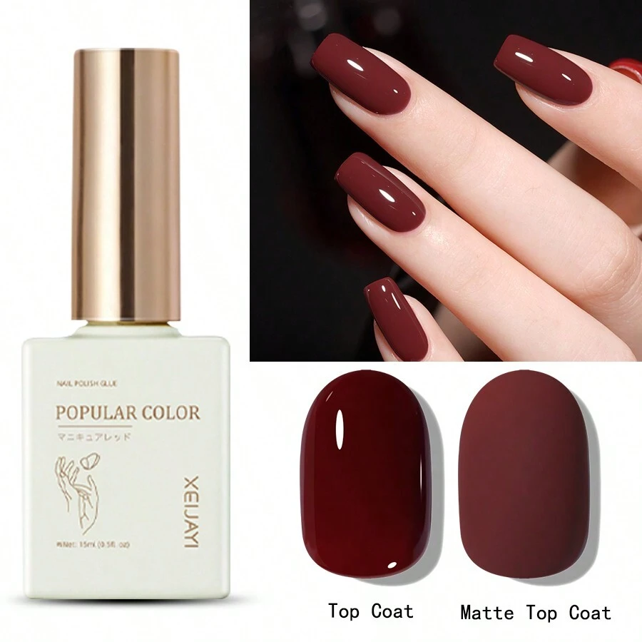 1pc Deep Red Gel Nail Polish 15ML Soak Off Glitter Gel Polish For All Seasons - Home Salon Nail Art DIY - 酒紅色 - 查看 1