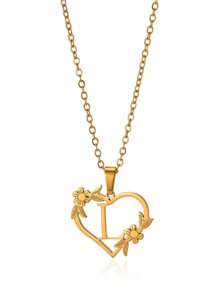 1pc Fashionable Stainless Steel Alphabet & Heart & Flower Design Necklace, Suitable For Women's Parties And Festivals, Jewelry Gift Valentines,Mom,Mother,Mother's Day,Gift