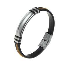 1件時尚不銹鋼矽膠手鐲,男士日常佩戴 - 銀色 - 查看 10