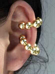 2入組/套簡約c型設計耳夾與耳釘,女性節日約會和聖誕節禮物 - 金黃色 - 查看 2