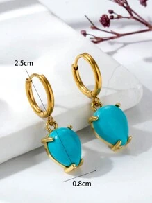1 đôi Thanh tú & Sang trọng Thép không gỉ Nhẫn Dangle Hoa tai Với Đồng & Khối Zirconia  & Giọt nước mắt Đá tự nhiên - Vàng - Xem 2