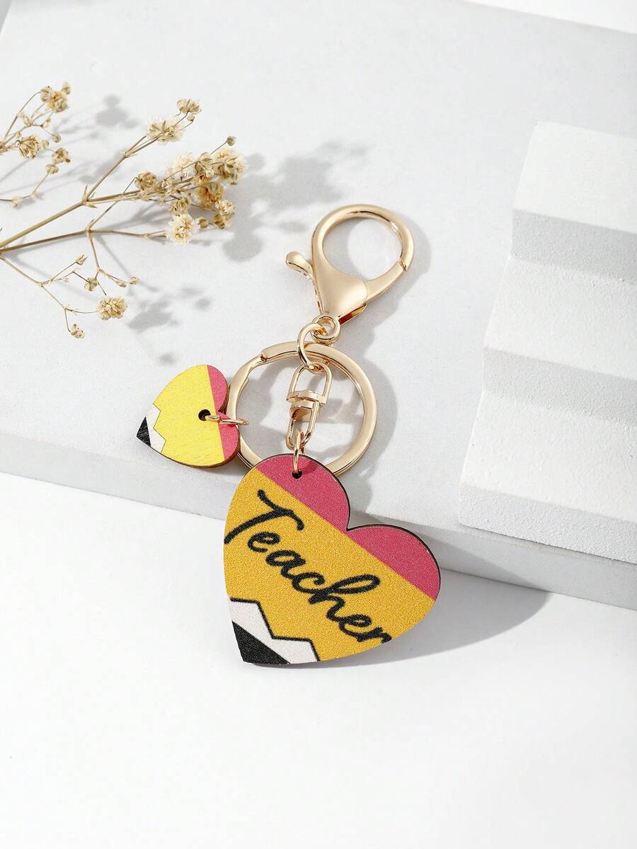 新品可愛鑰匙扣DIY手工製作老師信函彩虹木板彩色流蘇鑰匙扣，適用於Apple、筆、書木質鑰匙飾品，適用於創意禮品、節日、手機和汽車裝飾的理想禮物 - 彩色 - 查看 1