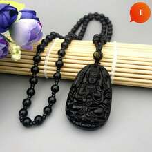 1 件仿黑曜石吊墜項鍊,附 8 個守護神/十二生肖情侶毛衣鏈 - 黑色 - 查看 4